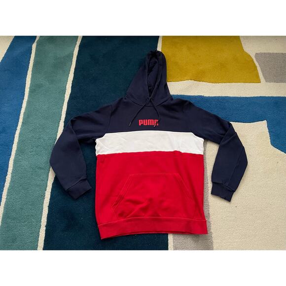 Puma Red, White & Blue Colorblock Men's Small Pullover Hoodie - Picture 1 of 5